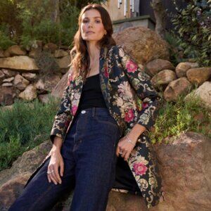 Hermoza Luciana Tuxedo Jacket Mini Dress in Black Jacquard Size Medium